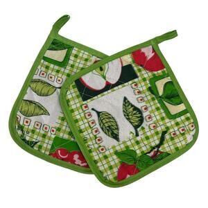Vintage Pot Holders Apple Gingham Picnic‎ Green Set of 2 Kitchen Baking